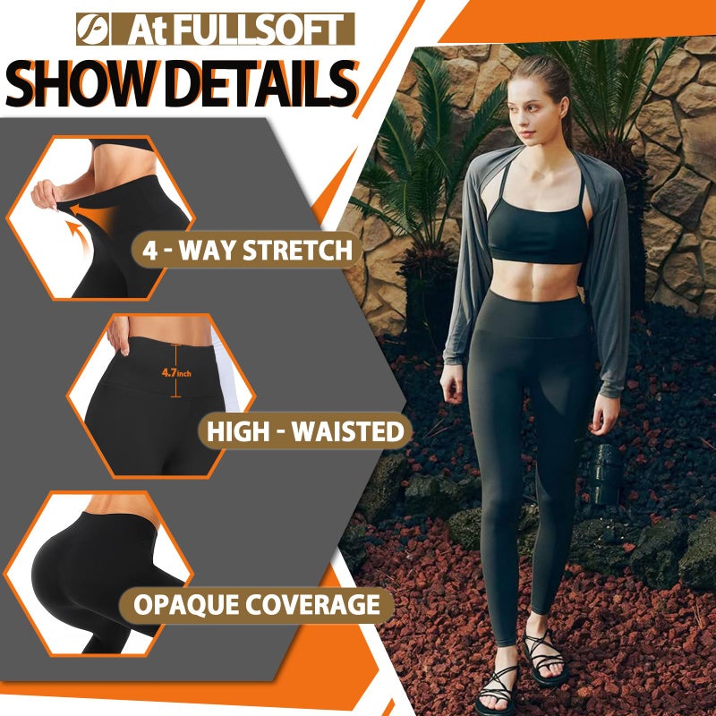 FULLSOFT 3 Pack Leggings for Women Womens Leggings Workout High Waisted Tummy Comtrol Black Lightweight Yoga Pants for Running Dance (Black, Dark Grey, Wine,Large-X-Large) - Image 2